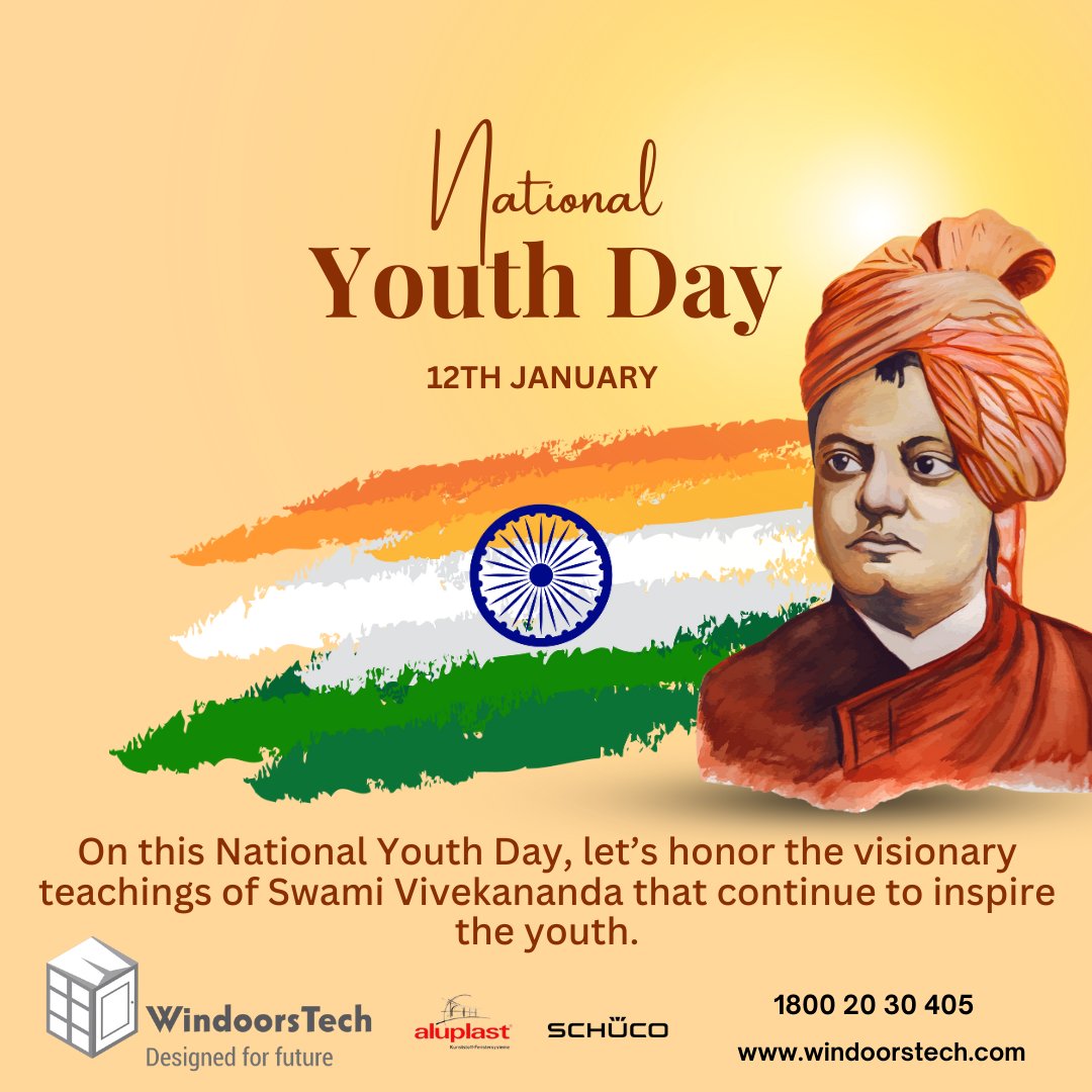 Windoorstechllp's tweet photo. On this National Youth Day, letβs honor the visionary teachings of Swami Vivekananda that continue to inspire the youth.
π https://t.co/TE17QOkevl
π 1800 20 30 405
#NationalYouthDay #SwamiVivekanandaJayanti #Aluplast #Schueco #UPVCWindowsAndDoors #AluminiumWindowsAndDoors https://t.co/QYnQkZ8gYD