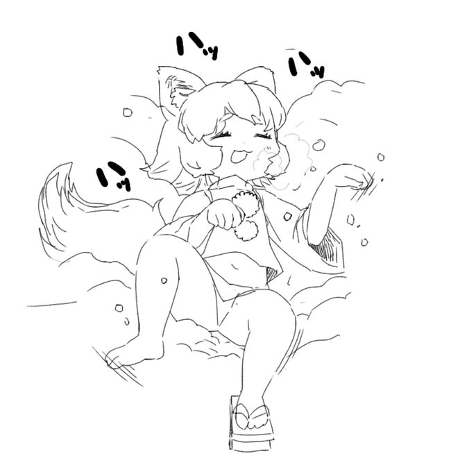 雪の上で身をよじってはしゃぐ椛お絵かき 