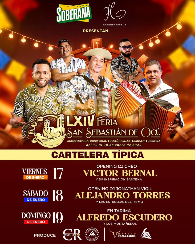 Presentamos ante ustedes La Cartelera Típica para la LXIV Feria de San Sebastían de Ocú 2025 
#Herrera #Ocu