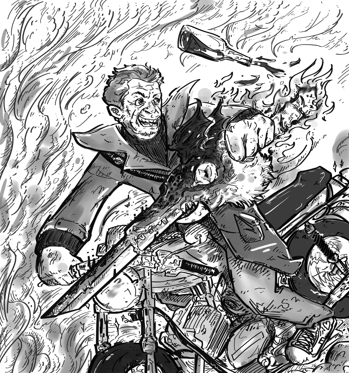 Made this commission for Fabio Powers, creator of 'O Velho e a Espada', a cool movie about an alcoholic old portuguese man that comes across an ancient demonic sword 👹🤺🍼

#digitalart #sword #oldman #movieart #ovelhoeaespada #demon #portugal #fantasy #anime #manga #medibang