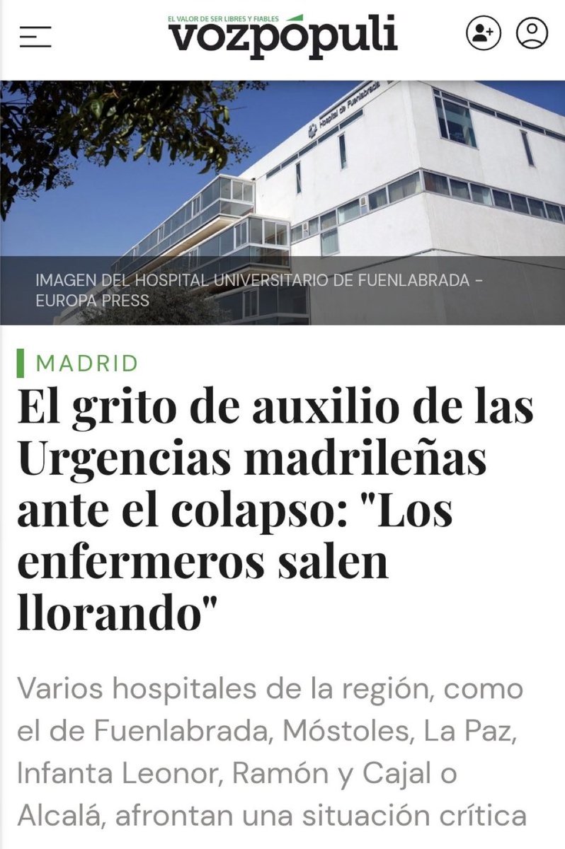 A trabajar en la Sanidad Madrileña se viene llorado de casa.