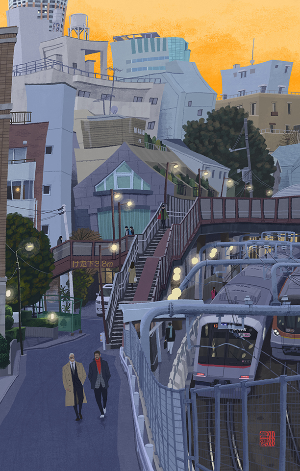 ogawashinjirou's tweet image. 【電車凸凹風景 第14回】『東急東横線・代官山駅』
初出：月刊『東京人』2025年1月号
#東京人 #daikanyama #tokyo #japan