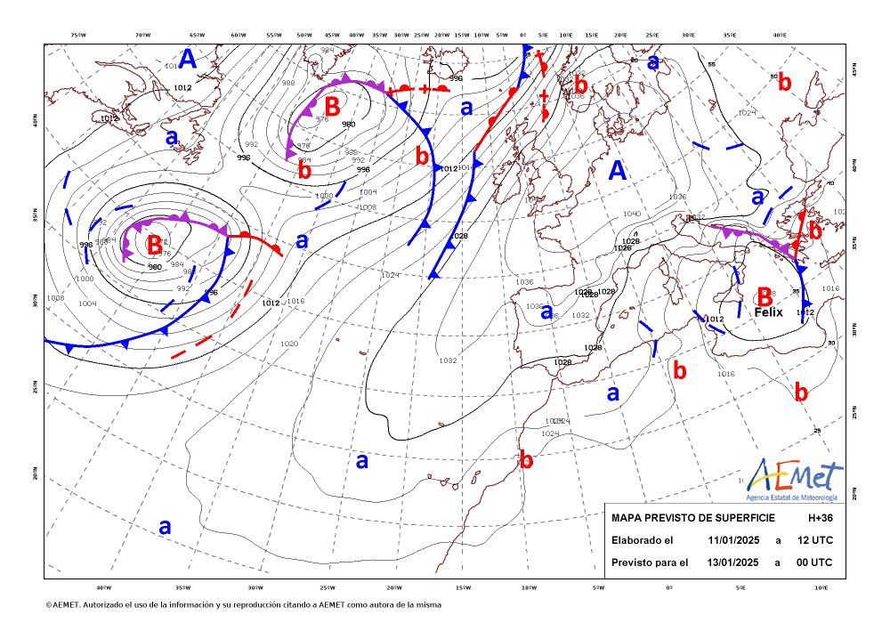 crballesteros's tweet photo. #ClimaEnMapas. Último mapa de análisis de superficie y previstos para H+12, H+24 y H+36, obtenidos de #AemetOpenData.
https://t.co/IsdPiSLh3e https://t.co/A9UENzQ2XQ