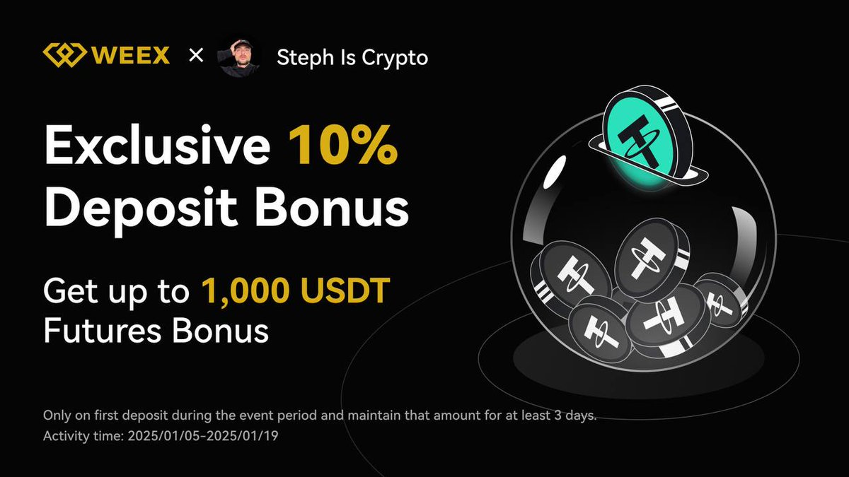 🚨 EXCLUSIVE 10% DEPOSIT BONUS ON @WEEX_Official !! 🎉 Deposit $1,000 and  get $100 FREE! 🗓️ Offer valid: Jan 5 - Jan 19 👉 Claim your bonus now!  (ref code: bu3g) https://t.co/cnHbqK0jMM