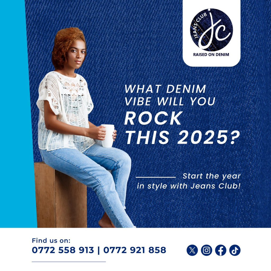jeansclub_ug's tweet image. Which denim look will you rock this year, 2025?
Jeans Club is here to keep you stylish and help you set your own trends and fashion goals. 💃👖✨

#DenimVibes #RaisedOnDenim #UgandaFashion #StyleGoals2025 #JeansClubUg

Let us know your favorite style in the comments! 🔥