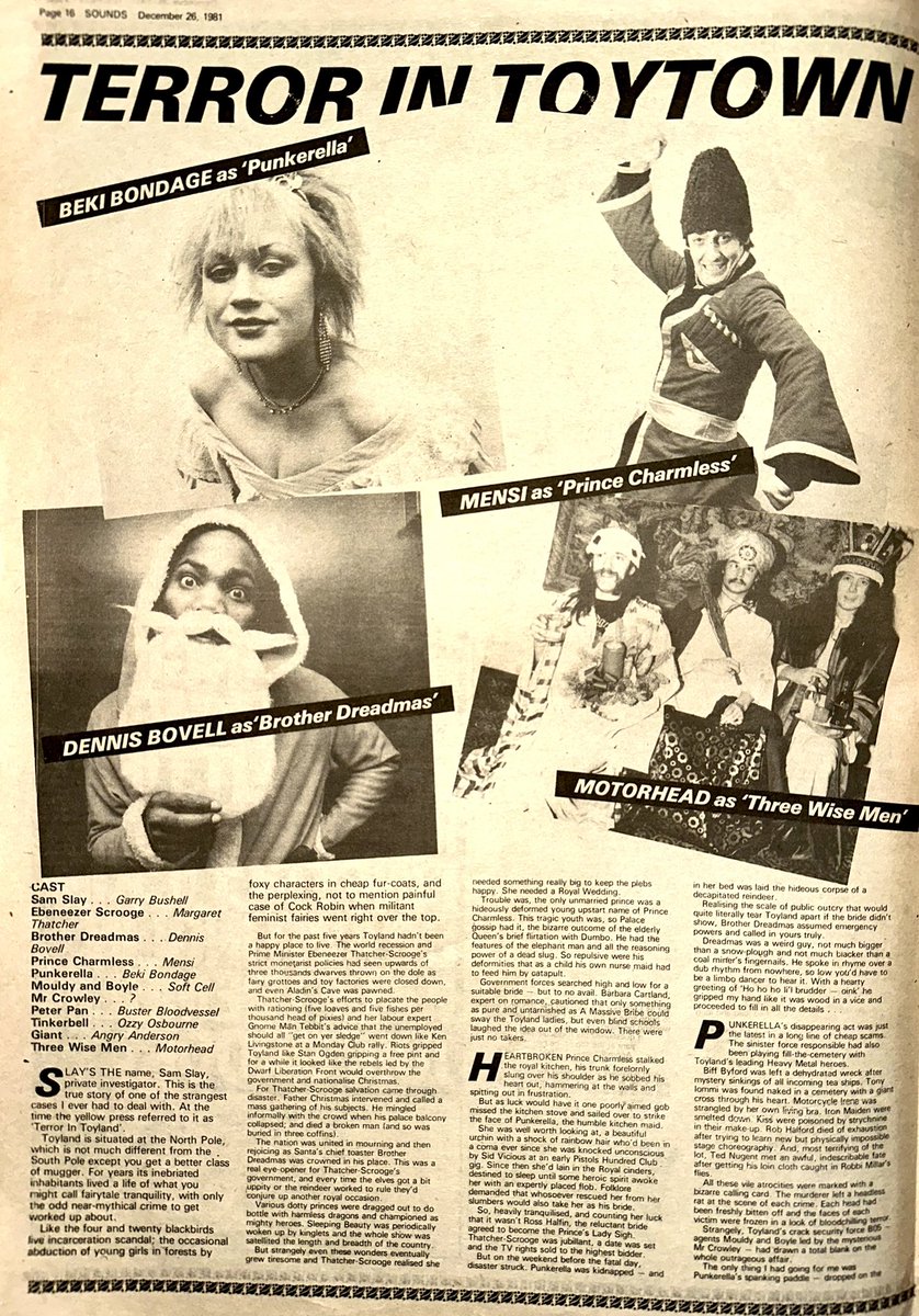 ZoundsAbound's tweet photo. Beki Bondage & Mensi from #AngelicUpstarts are the adoring couple on this week’s cover, as Sounds delivers a festive pantomime, ‘Punkerella’.
A stellar cast includes @OzzyOsbourne as Tinkerbell, #AngryAnderson as the Giant & @myMotorhead as the 3 wise men!
Sounds Dec 26th 1981 https://t.co/jpaBDc3z1h