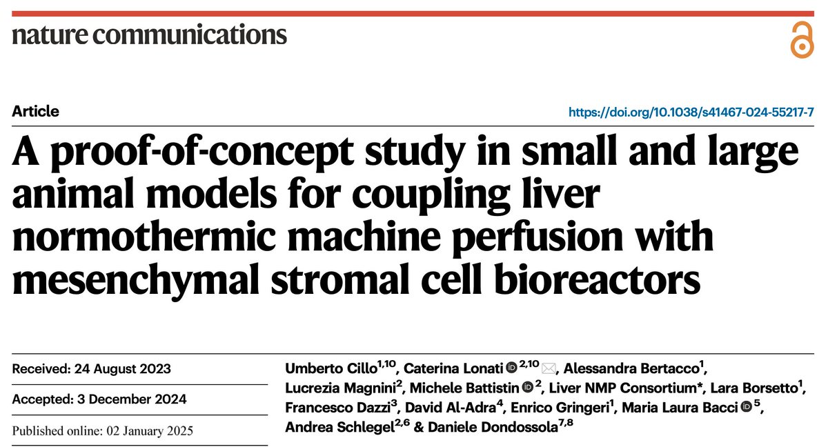 HPD (HPB and Liver Transplant Surgery Padova) (@hpdsurgery) on Twitter photo ๐จ Out now in <a href="/NatureComms/">Nature Communications</a> our new piece!
"A proof-of-concept study in small and large
animal models for coupling #liver
#normothermic #machine perfusion with
mesenchymal stromal cell bioreactors"
๐กCan we reduce the effects of ischemia/reperfusion ?!
nature.com/articles/s4146โฆ ๐จ Out now in <a href="/NatureComms/">Nature Communications</a> our new piece!
"A proof-of-concept study in small and large
animal models for coupling #liver
#normothermic #machine perfusion with
mesenchymal stromal cell bioreactors"
๐กCan we reduce the effects of ischemia/reperfusion ?!
nature.com/articles/s4146โฆ