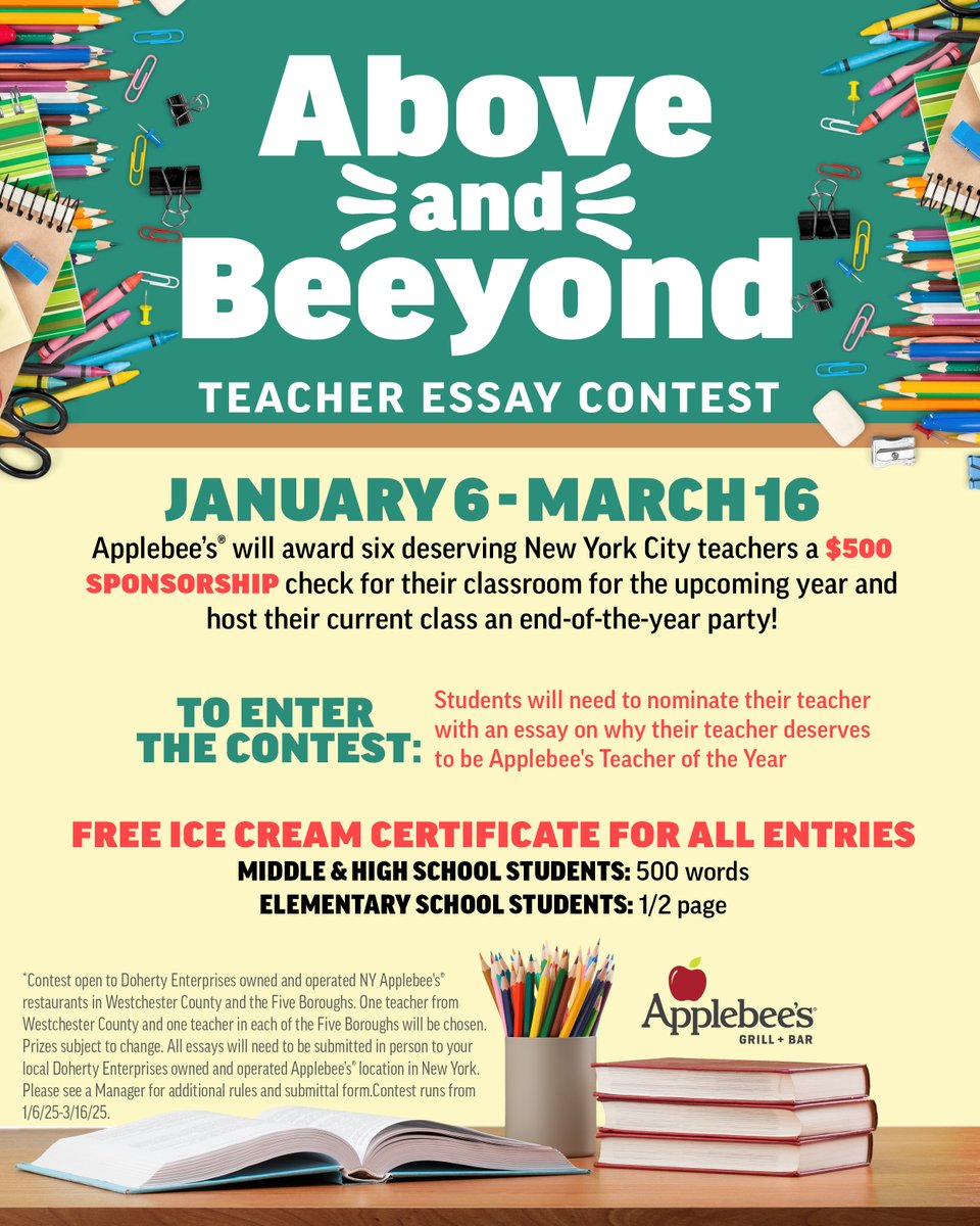 The Applebee's stores in NY City are sponsoring a program for students to nominate their Teacher for Teacher of the Year.  Is this also happening in New Mexico?  If not, can we make it happen.