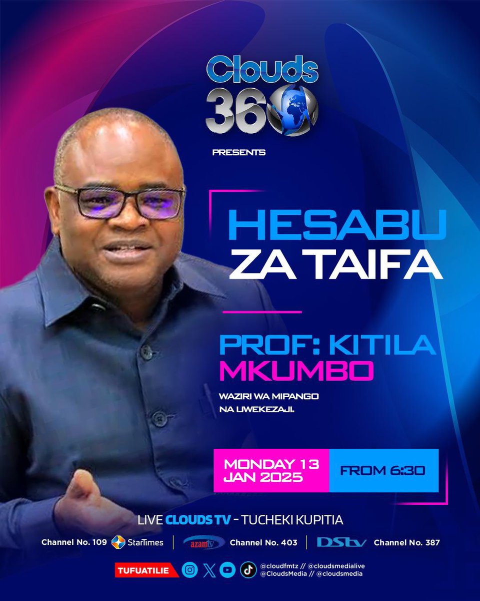 marcelkitabu's tweet photo. Kwa ajili ya tathimini ya rasimu ya Dira ya Taifa ya Maendeleo 2050, kesho tunaye @kitilam ndani ya “HESABU ZA TAIFA” live on #Cloudstv !
Karibu ! https://t.co/emhgVO4qRc