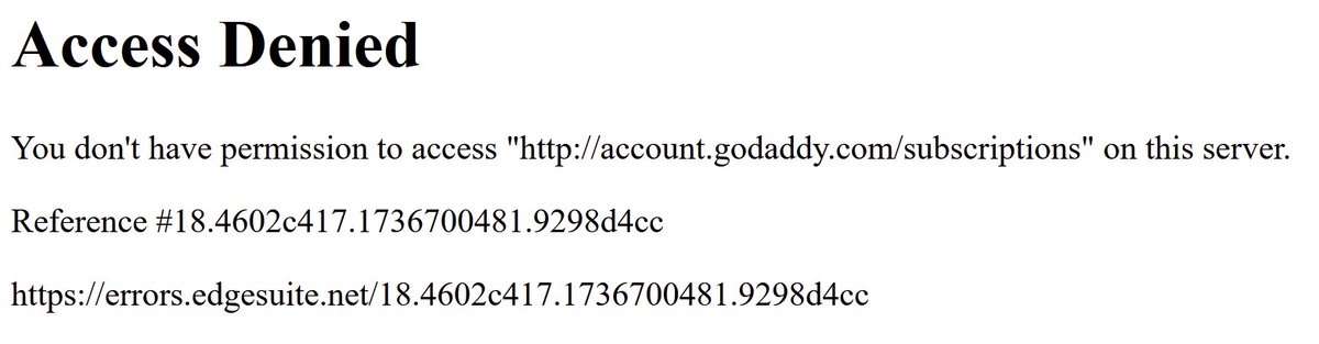 digiventures's tweet photo. It's always such a joy updating the payment method on hundreds of domains on @GoDaddy by clicking checkboxes one at a time, rather than there being a simple bulk update payment switch method, to then be met with these Access Denied messages periodically and having to go back and re-check all those checkboxes again...   #Domains