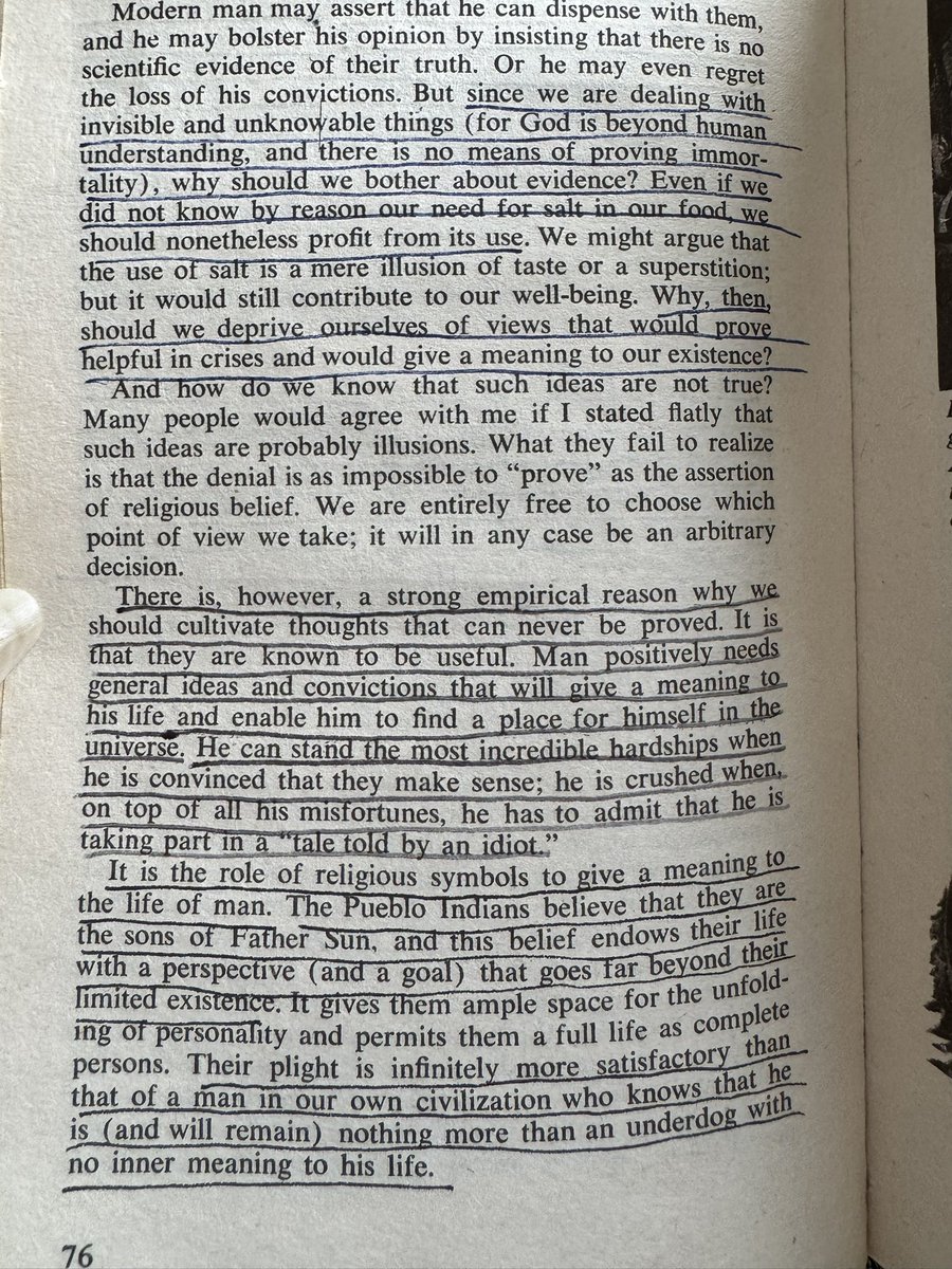 tishray's tweet image. Carl Jung on why believing in God, even if his existence isn’t provable, is beneficial to human beings.
