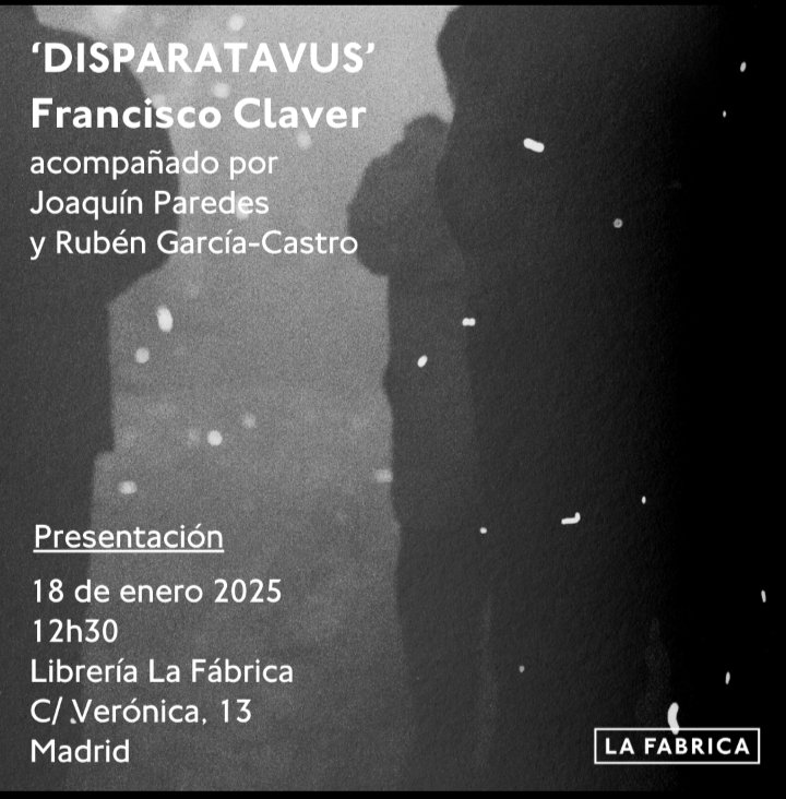 Muy contento de poder presentar #disparatavus en la librería de  <a href="/la_fabrica/">La Fábrica</a> el sábado 18 de Enero a las 12.30h., con Joaquín Paredes y Rubén García-Castro. Si estás por Madrid y te apetece pasarte, allí nos vemos!! 📸📓🫶