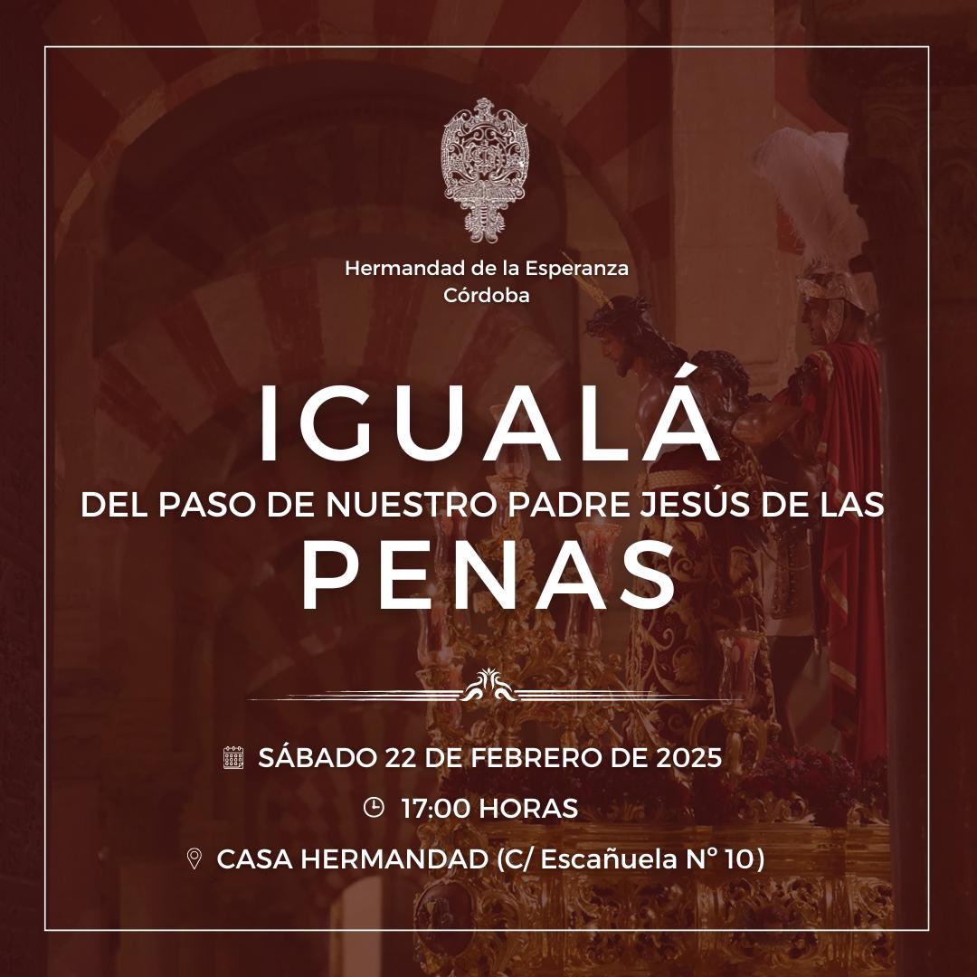 EsperanzaHdad's tweet photo. AVISO | Igualá del paso de misterio de Nuestro Padre Jesús de las Penas y del paso de palio de María Santísima de la Esperanza. https://t.co/cjVUANEXZy