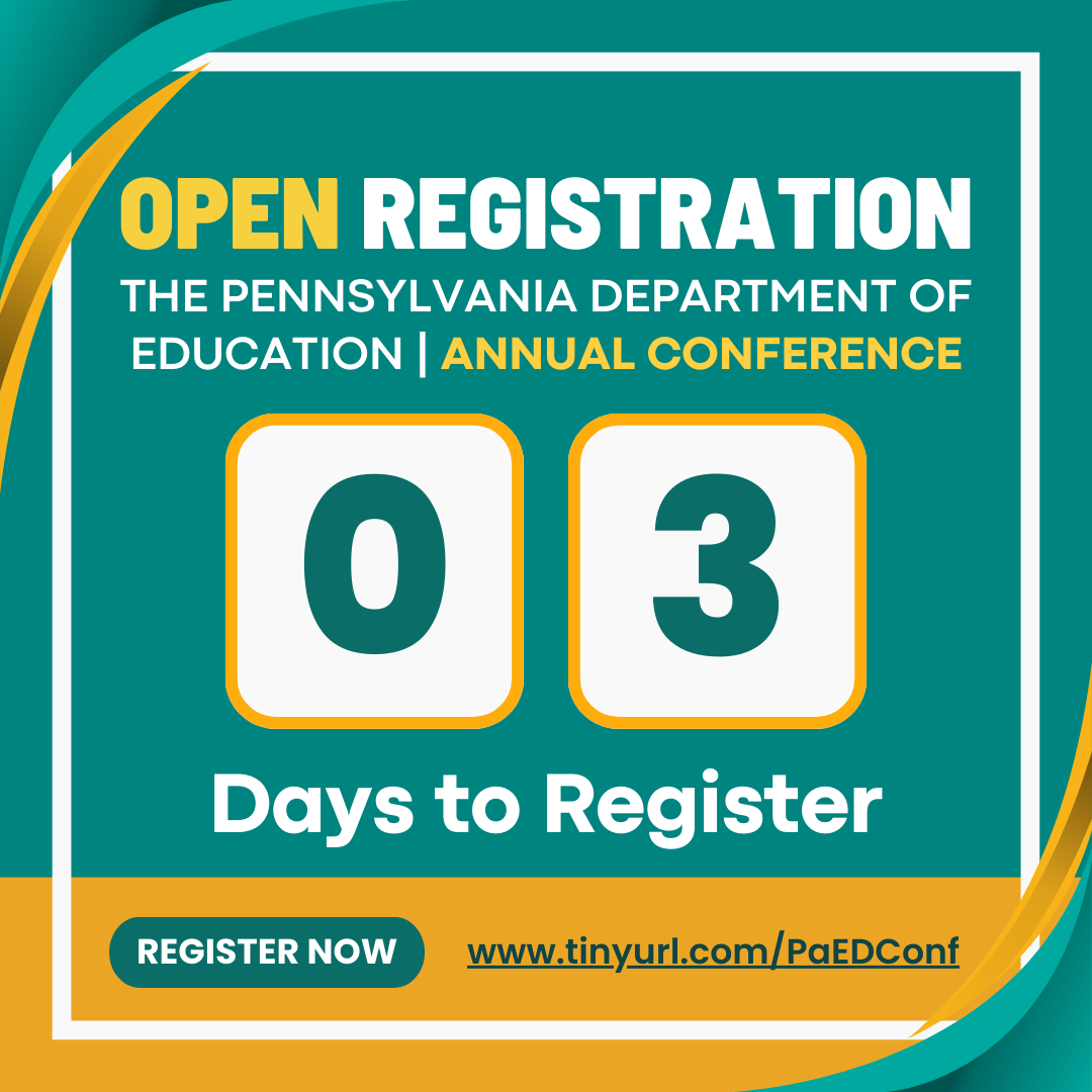 pattanupdates's tweet photo. Want to make an educational difference for all students? Join us from February 5-7, 2025, at the PDE Conference!

Don’t delay: registration closes this Wednesday, 1/15 🗓️

Get ready to start #MakingADifferenceinPA: https://t.co/EPScLxXgOh
#PaProud #SpecialEducationInPA #TeachInPA https://t.co/It3ilcWYDX