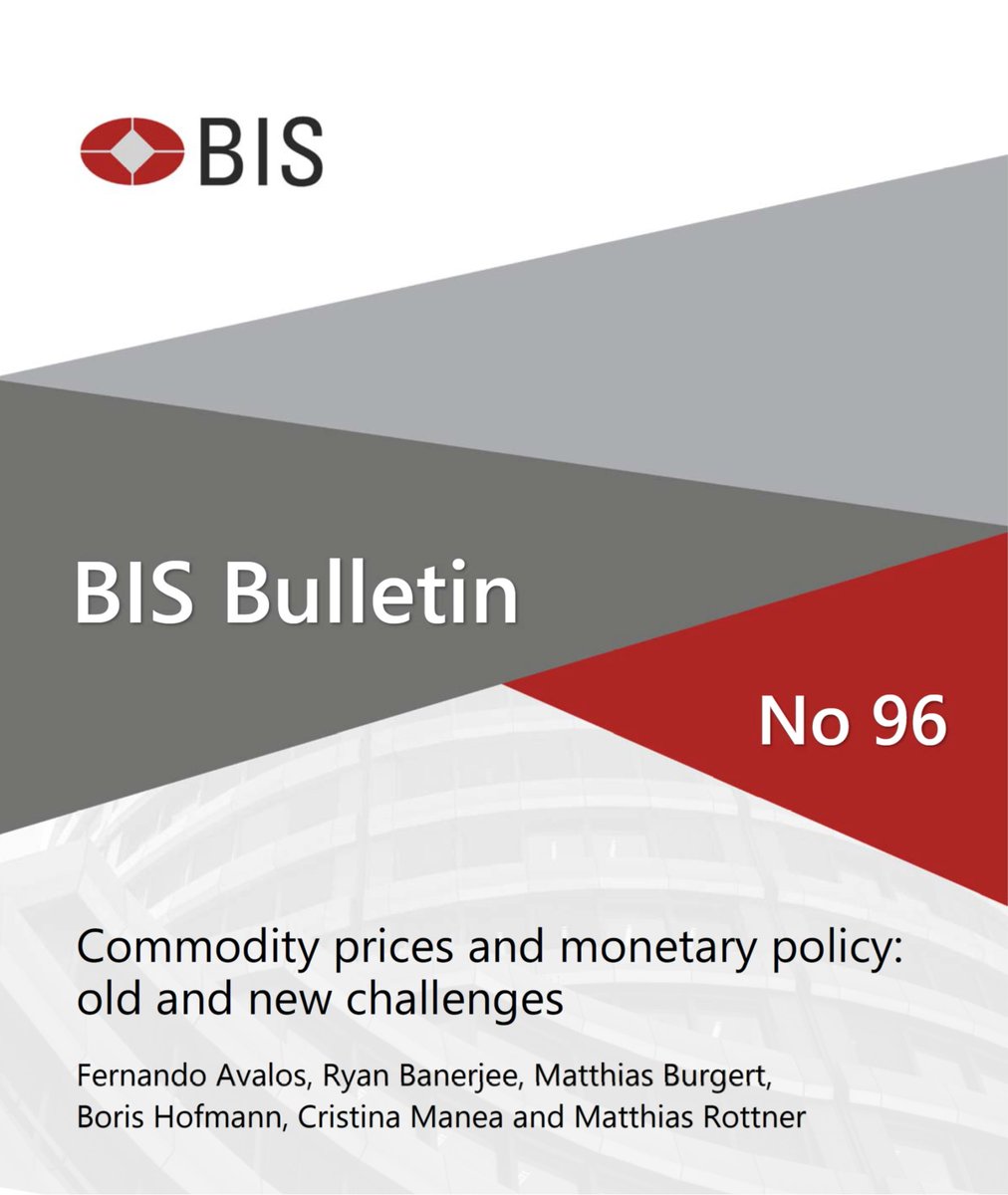 Highly relevant! Implications of larger commodity price changes for monetary policy.

"Commodity prices and monetary policy: old and new challenges" by Avalos, Banerjee, Burgert, Hofmann, Manea, and Rottner.

bis.org/publ/bisbull96…
