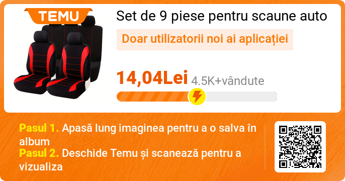 Set de 9 piese pentru scaune auto Fit Red Waistline - Poliester durabil, protecție pentru toate sezoanele pentru accesorii interioare vehicul
🎉 Ofertă exclusivă[]14,04Lei
Linkul articolului 👉: temu.to/k/ex20p1f6xhn

⚠️ Fiecare Utilizator nou al aplicației poate participa