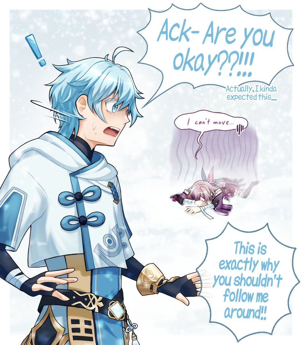 rairakkyue's tweet photo. [🌠☁️] In Dragonspine...
make sure your friends know their limits, yeah?

#genshinoc #chongyun #ocxcanon #riyun
💚 https://t.co/OmSUUOnW9b