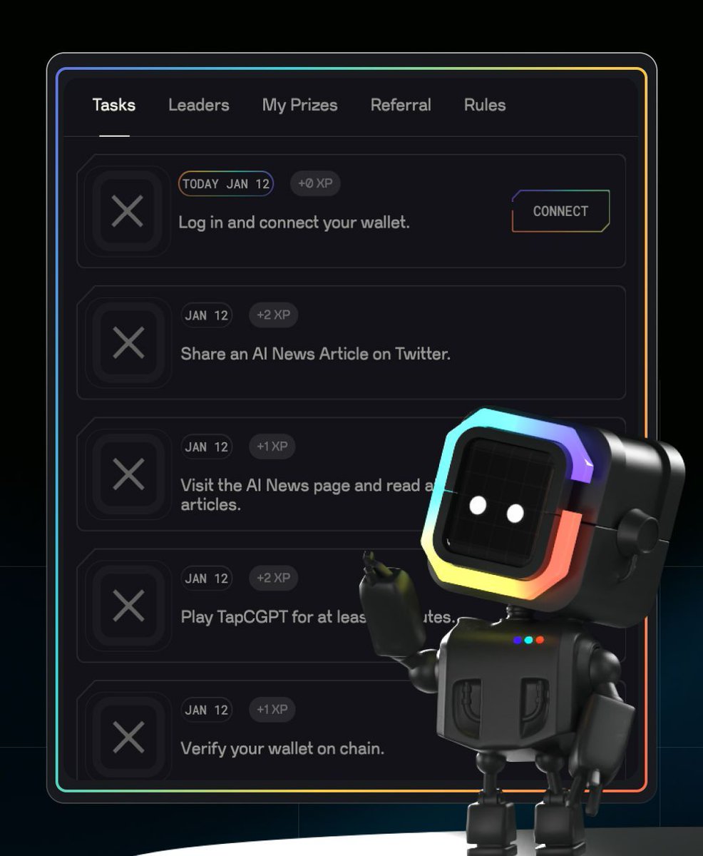 Your wallet is your gateway to rewards! 🤩

Verify on-chain, complete daily tasks, and earn points.

10,000 $CGPT will be shared monthly among participants.

Start earning today! ⤵️
app.chaingpt.org/?utm_source=tw…