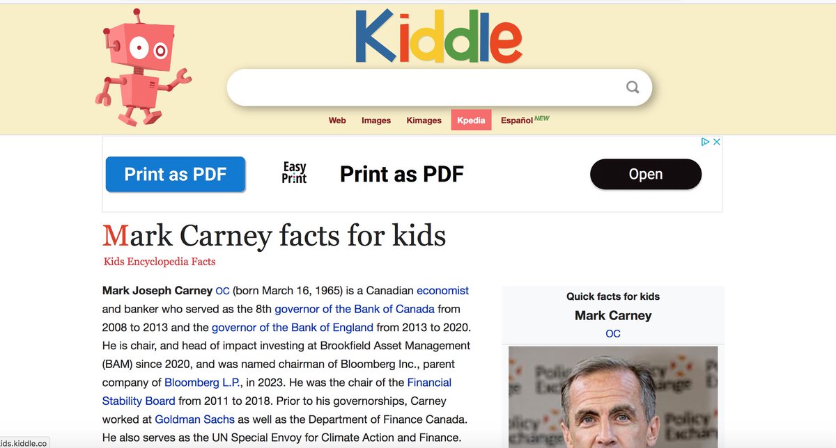 MedakVetCanada's tweet image. #MarkCarney #TrudeauMustGo @WhatsUpCanadian @TrueNorthCentre @JasonLavigneAB  
What the literal fuck is this 
kids.kiddle.co/Mark_Carney