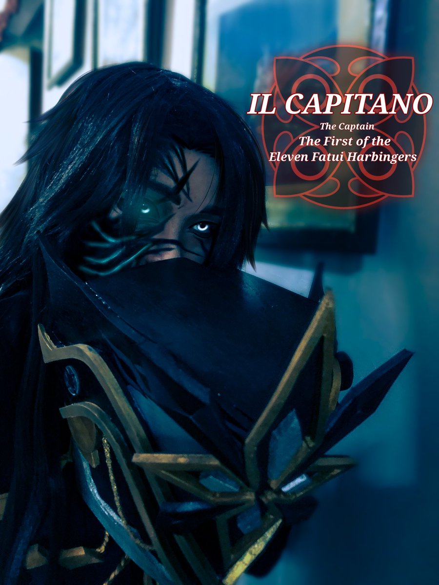 AimiShoda's tweet photo. “Even without the mask, my past appearance is long gone. Even with the curse of immortality, the flesh still rots.” 
-Il Capitano

A sneak peek behind the mask!
#GenshinImpact #genshinimpactcosplay #Capitano #genshincosplay #cosplay #cosplayer https://t.co/Q1EkyRNflN