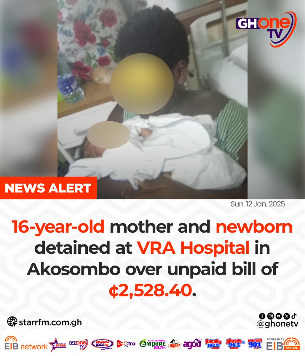 16-year-old mother and her newborn are being detained at the VRA Hospital in Akosombo over an unpaid bill of GHS 2,528.40. Abandoned during her pregnancy, she underwent a cesarean section to deliver her baby but cannot settle the debt.  

Community member Reindolf Botchway is