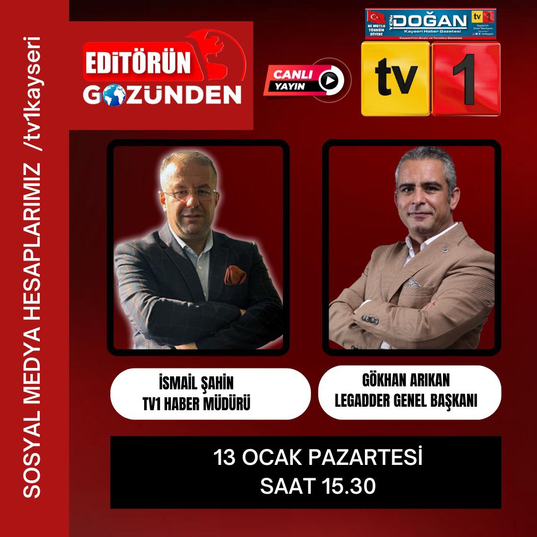 Genel Başkanımız Sayın Gökhan ARIKAN, ulusal yayın yapan TV1 kanalındaki Editörün Gözünden programına konuk olacaktır.

tvbir.com.tr/canli-yayin.ht…
facebook.com/tv1.tv
play.google.com/store/apps/det…