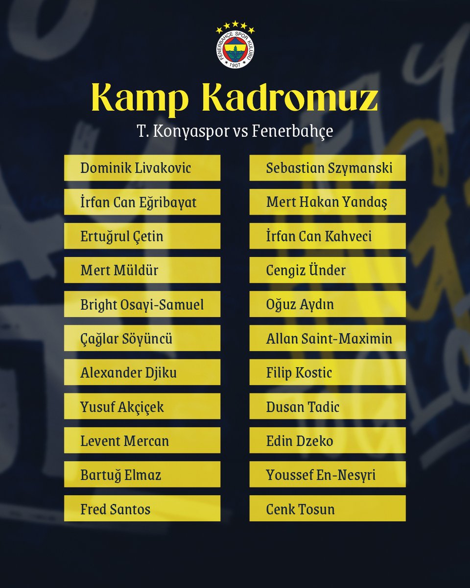 📋 T. Konyaspor maçı kamp kadromuz.

#KONvFB