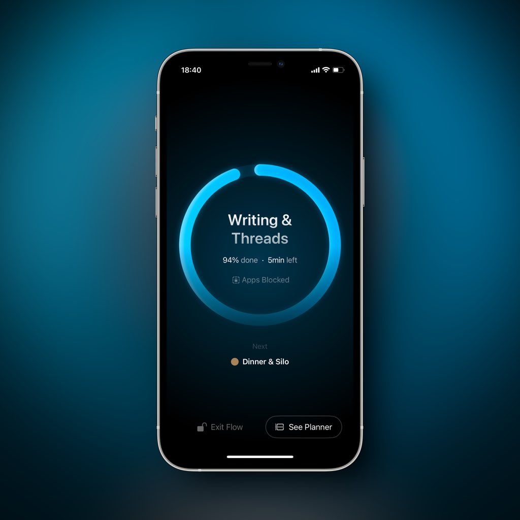 raphsaing's tweet photo. And when you “Enter Flow” to focus and block apps, all that is matters is Now https://t.co/SyqjnBbfYA