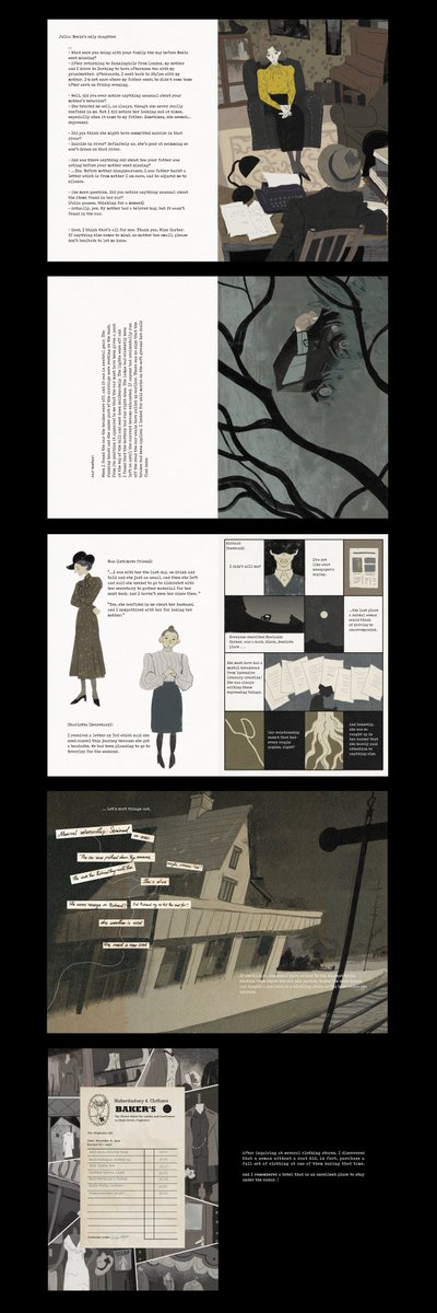 RuiRiell's tweet image. a small project from last term presenting a detective story through fictional investigation files inspired by Agatha Christie's mysterious disappearance in 1926. I'm not entirely satisfied with the outcome so i'm only sharing a few thumbnails🫠