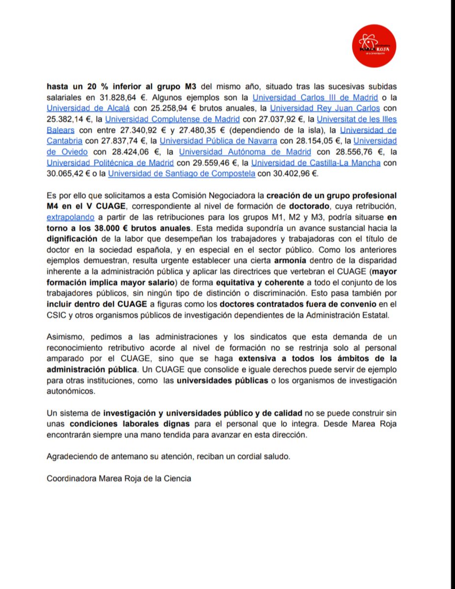 Petición a la Comisión Negociadora del V CUAGE:  la creación del grupo profesional M4, correspondiente a títulos clasificados en el Nivel 4 del Marco Español de Cualificaciones para la Educación Superior o equivalentes, esto es, títulos de doctorado.  Creemos que es de justicia!