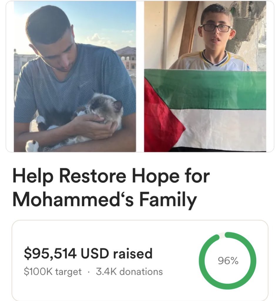 Not much is left until I reach my goal. Please donate and share the campaign.

$95514 to $100,000.

gofund.me/a6175c89