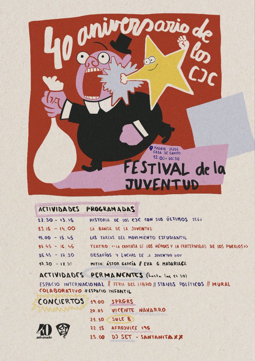 CJC_Media's tweet photo. 🗓🚩 HORARIO FESTIVAL DE LA JUVENTUD

Ya están disponibles los horarios con las actividades que hemos programado para la mañana y la tarde 💫 

¡En dos semanas nos vemos en Madrid! https://t.co/JqBY3xhQXI