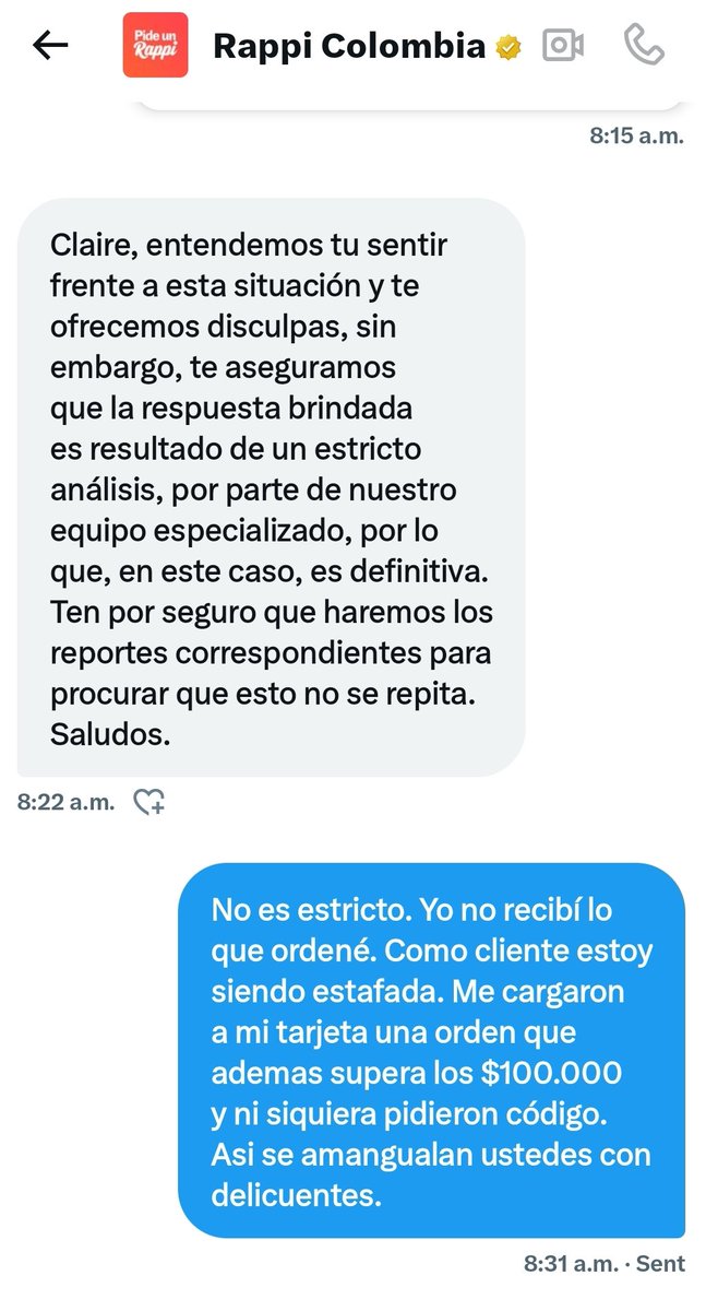 claireduque's tweet photo. @RappiColombia Esto es lo me responden??? https://t.co/TxlYXpWfMP