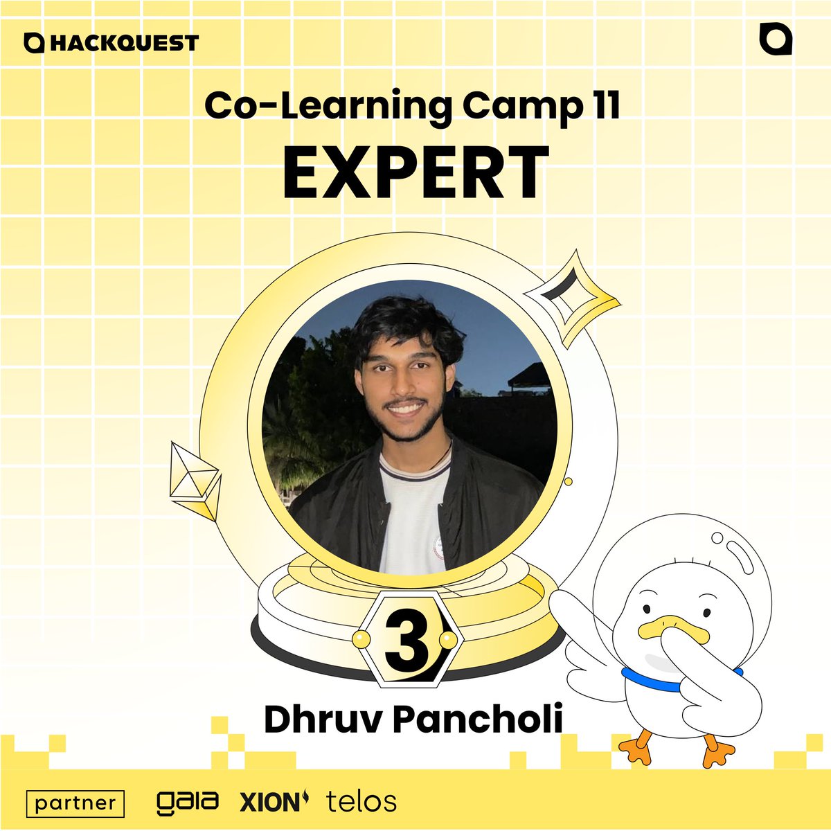 Wrapped up our co-learning camp 11 🙌

Congrats to our top grads:
🥇 <a href="/SunamiAgarwal/">Sunami Agarwal</a>
🥈 <a href="/soumyodeep_das/">Soumyodeep Das</a>
🥉 @DHRUVPANCH3701

This co-learning camp saw 280+ applications and 50+ graduates 👥
Shoutout to everyone who joined and BUIDL with us 💛
Stay tuned for co-learning camp 12 👀
