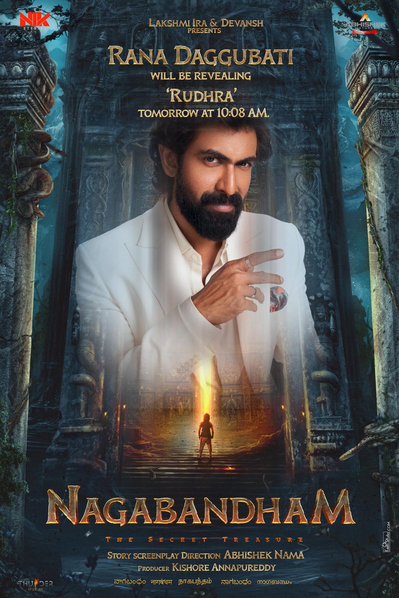 nikstudiosindia (@nikstudiosindia) on Twitter photo Get ready! <a href="/RanaDaggubati/">Rana Daggubati</a> is unveiling the #Rudhra first look tomorrow at 10:08 AM. Stay tuned!
#Nagabandham
<a href="/nikstudiosindia/">nikstudiosindia</a> <a href="/AbhishekPicture/">ABHISHEK PICTURES</a> #AbhishekNama #KishoreAnnapureddy <a href="/ViratKarrna/">Virat Karrna</a> <a href="/NabhaNatesh/">Nabha Natesh</a> <a href="/Ishmenon/">ISWARYA MENON 🌸</a> <a href="/DakshaOfficial/">Daksha Nagarkar</a> <a href="/Soundar16/">soundar rajan</a> <a href="/highonkokken/">John Kokken</a> Get ready! <a href="/RanaDaggubati/">Rana Daggubati</a> is unveiling the #Rudhra first look tomorrow at 10:08 AM. Stay tuned!
#Nagabandham
<a href="/nikstudiosindia/">nikstudiosindia</a> <a href="/AbhishekPicture/">ABHISHEK PICTURES</a> #AbhishekNama #KishoreAnnapureddy <a href="/ViratKarrna/">Virat Karrna</a> <a href="/NabhaNatesh/">Nabha Natesh</a> <a href="/Ishmenon/">ISWARYA MENON 🌸</a> <a href="/DakshaOfficial/">Daksha Nagarkar</a> <a href="/Soundar16/">soundar rajan</a> <a href="/highonkokken/">John Kokken</a>