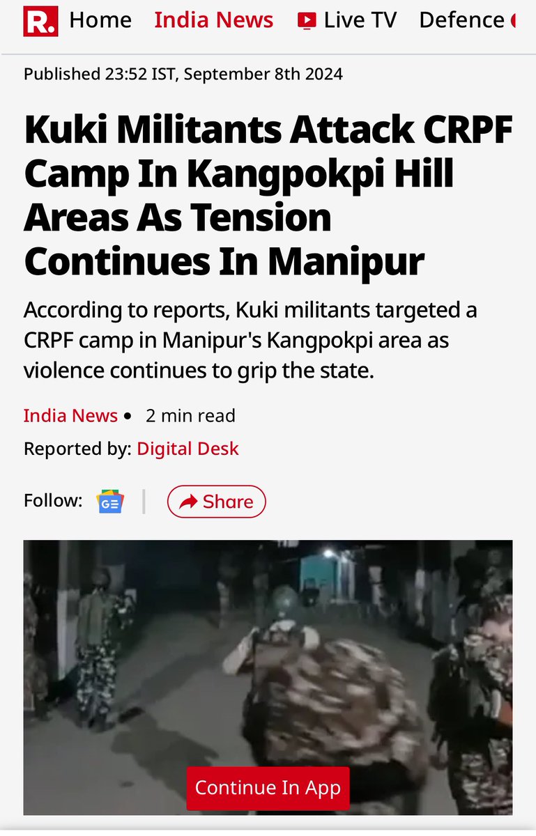 #CRPF Jawans Vs #KukiTerrorists !The Kukis tried attacking a new CRPF camp in #Kangpokpi as the terrorists seems to be getting bolder and bolder 
#India needs NOW to kicked out #KukiTerrorism from India 🇮🇳 
<a href="/DivyaSoti/">Divya Kumar Soti</a> <a href="/AbhijitChavda/">Abhijit Chavda</a> <a href="/MumbaichaDon/">BhikuMhatre</a> <a href="/hindupost/">HinduPost</a> <a href="/htTweets/">Hindustan Times</a> <a href="/the_hindu/">The Hindu</a>