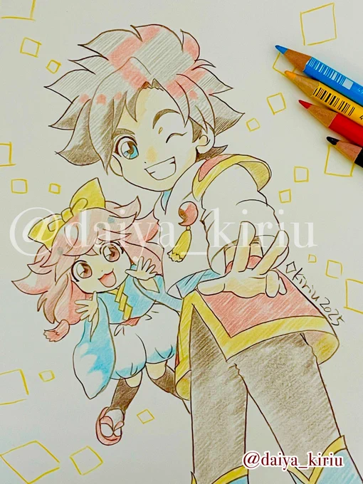 ワタル新シリーズおめでとう! 嬉しくて描いてしまったファンアート 来週も楽しみです #魔神創造伝ワタル #色鉛筆イラスト