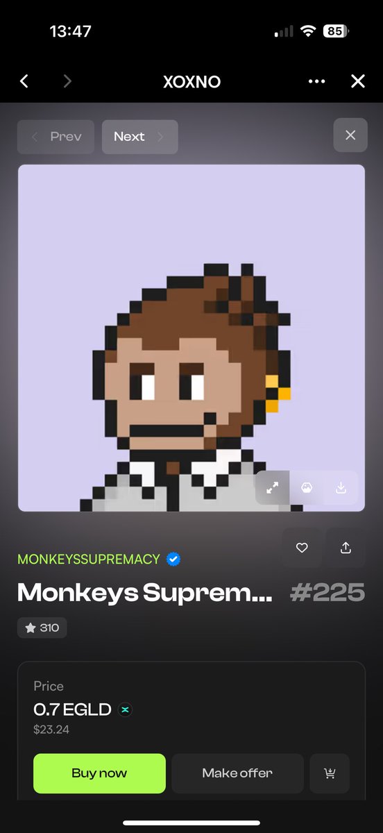 After our official $MSY relaunch on Wednesday this is currently the cheapest Monkey 🐵 on <a href="/XoxnoNetwork/">XOXNO Network</a> at the moment. Considering the ATH is 10 EGLD and this is only 0.7 EGLD it’s a bargain right now 🤑 Snap it up quick before someone else does xoxno.com/nft/MONKSUP-42…