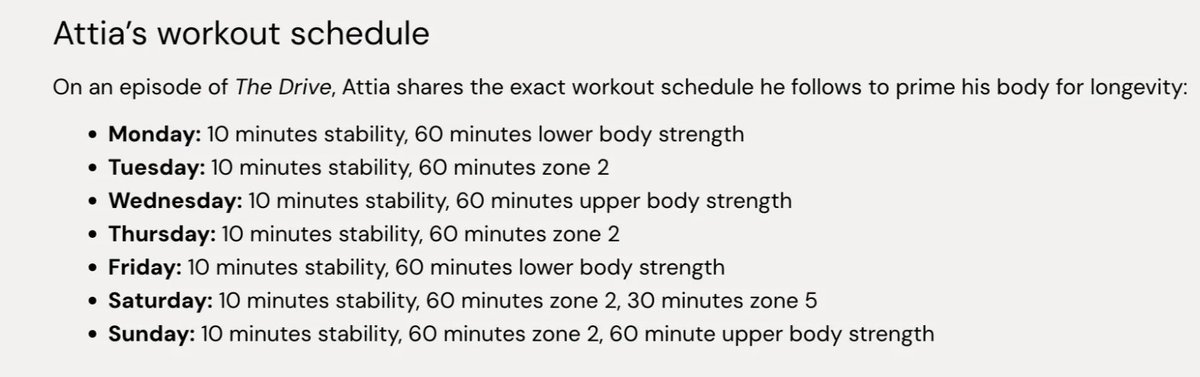 Workout Schedule

Peter Attia’s workout is designed to boost fitness and promote longevity.

His str...