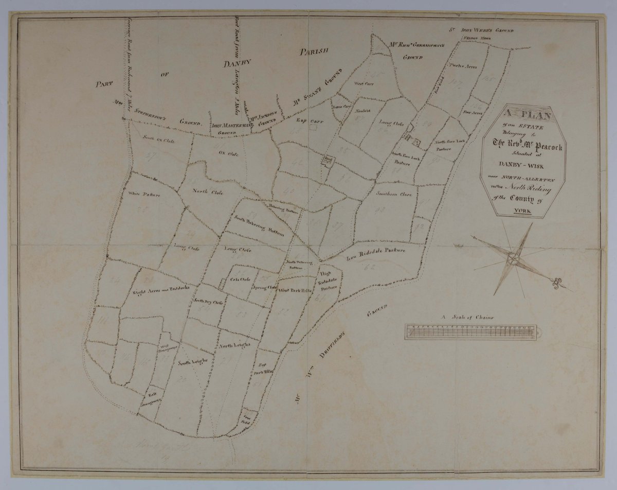 nyccarchives's tweet photo. This neat plan of the estate of Revd. Peacock at #Danby Wiske is undated, but drawn on cartridge paper with a watermark of 1829 #MapMonday https://t.co/zZs6eZVBio