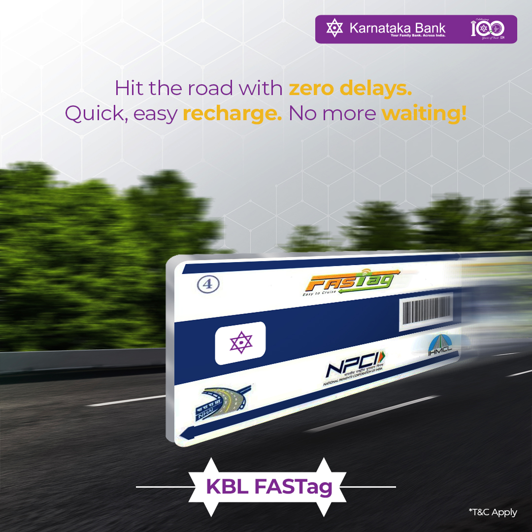 KarnatakaBank's tweet photo. Stay on track, every time! Enjoy quick, easy recharges and smooth travels without the wait.

Apply now: https://t.co/6dQT9vdvdN

#Karnatakabank #banking #easybanking #Fastag #easytransaction https://t.co/u0kVzY9X5U