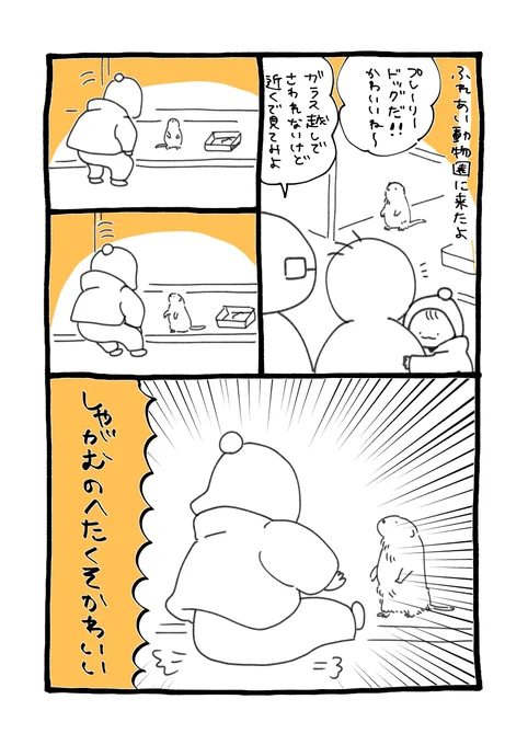 頭が重いのかしゃがもうとするとしりもちついてかわいい

最初はこわがってだっこから降りなかった赤子ですが、慣れてくると積極的にさわりに行ったりエサやりしたりと短時間で成長してました☺️
起き上がったビーバーにビビり倒してたの良かった

#育児絵日記 #育児漫画 