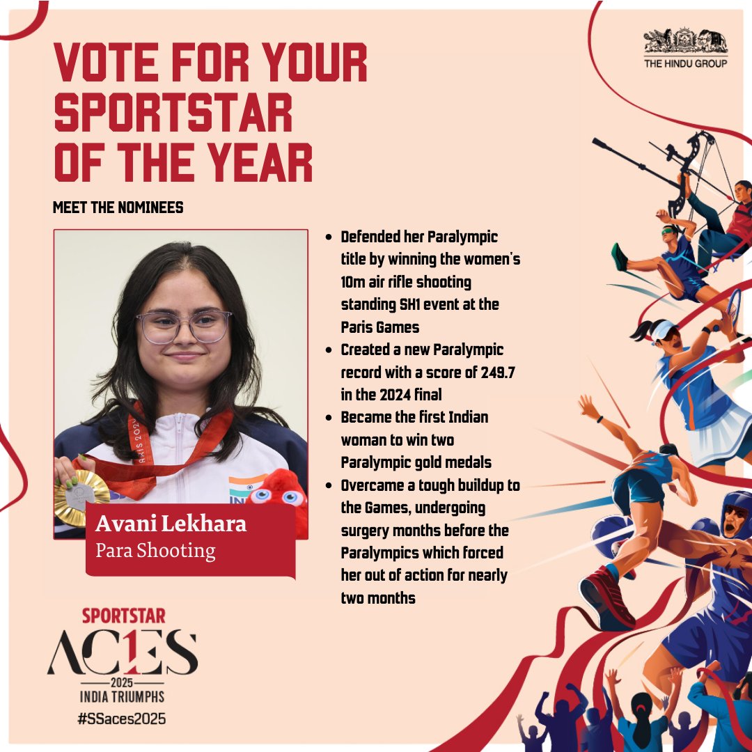 🥇➕🥇 Avani Lekhara became the first Indian woman to defend her Paralympic gold medal

🤯 That she did this months after undergoing surgery makes that an unbelievable feat! 

The 23-year-old is nominated for the #SportstarAces Awards. Help her win by voting here ➡️