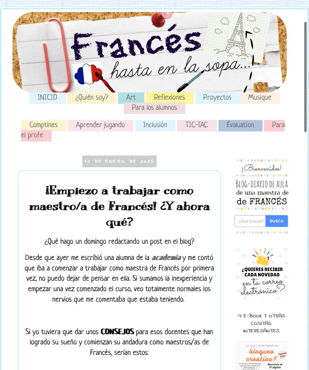 Consejos para esos docentes de 🇫🇷 que comienzan a trabajar en un cole: 

franceshastaenlasopa.com/2025/01/empiez…

#fle #Educación