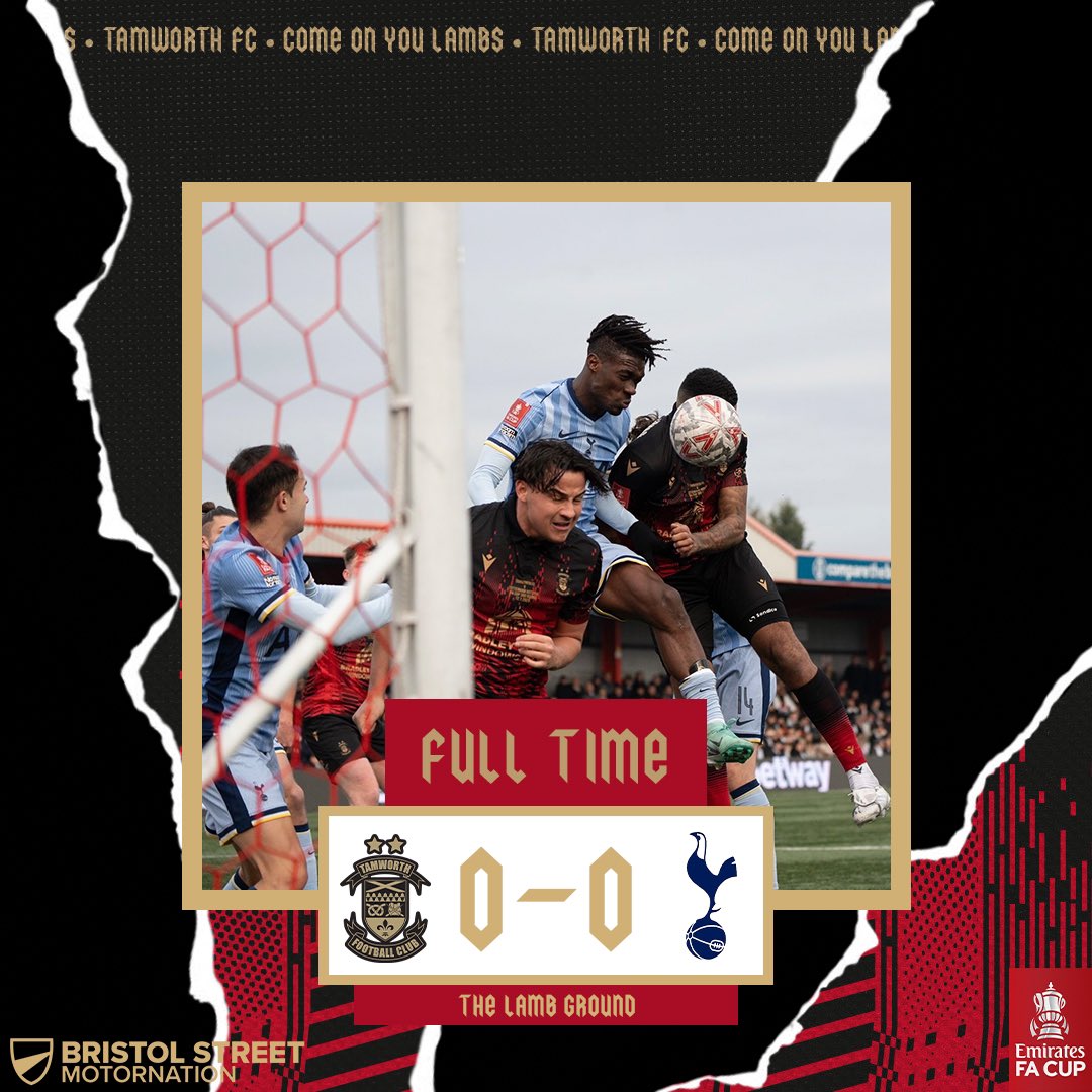 𝗙𝗧 | #TAMTOT 🔴 0-0 🔵

No matter what happens now, you’ve done the world proud. 

#bristolstreetmotornationtamworth | #COYL 🐑⚽️