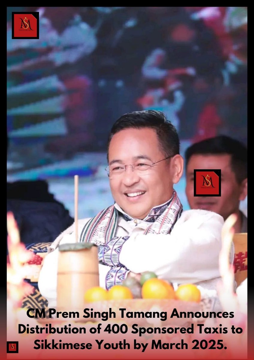SikkimMedia's tweet photo. CM Prem Singh Tamang announces 400 taxi vehicles for #Sikkim's youth by March 2025, boosting #employment through sponsorship, not govt funds. #YouthEmpowerment #SikkimDevelopment https://t.co/hnZQvPJfGa