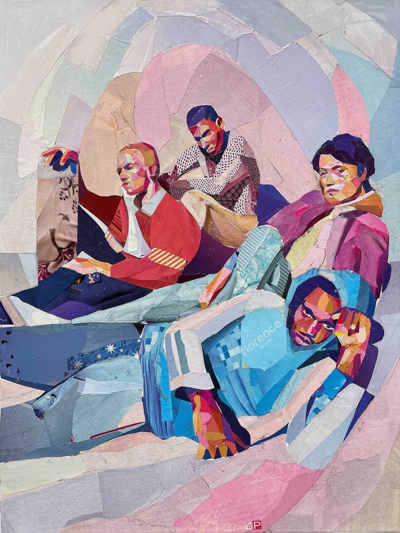 Dimosthenis Prodromou, Untitled 5, Collage auf Leinwand, ca. 40x30 cm, gerahmt, dat. 2024 (Detail)

en détail - Internationale Gruppenausstellung
verlängert bis 17. Januar 2025  
kunstbehandlung.com/Programm/En-de…