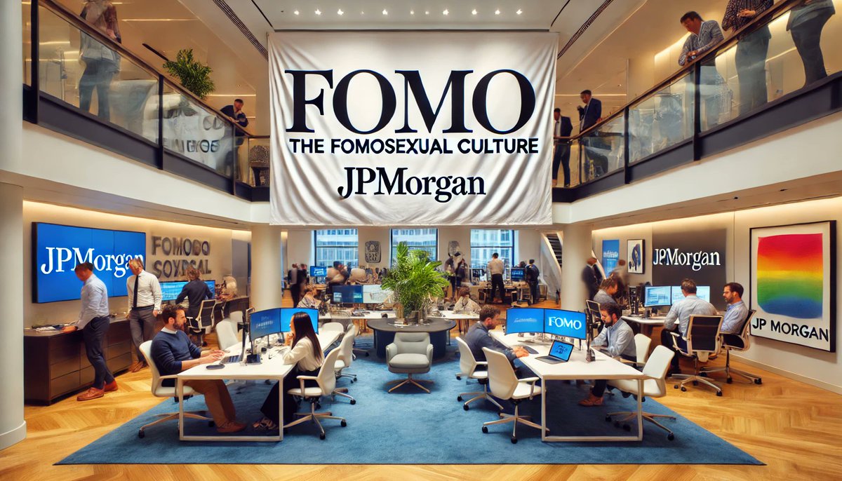 club_fomosexual's tweet photo. BREAKING NEWS ⚠️⚠️⚠️

@jpmorgan  Raises the FOMO Flag &amp; Declares 'The FOMOSEXUAL Culture' as a Core Value

In a spirited nod to innovation and inclusivity, JP Morgan embraces "The #FOMOSEXUAL Culture," redefining how the financial giant approaches collaboration and agility.
#meme https://t.co/mxwvQvUujZ