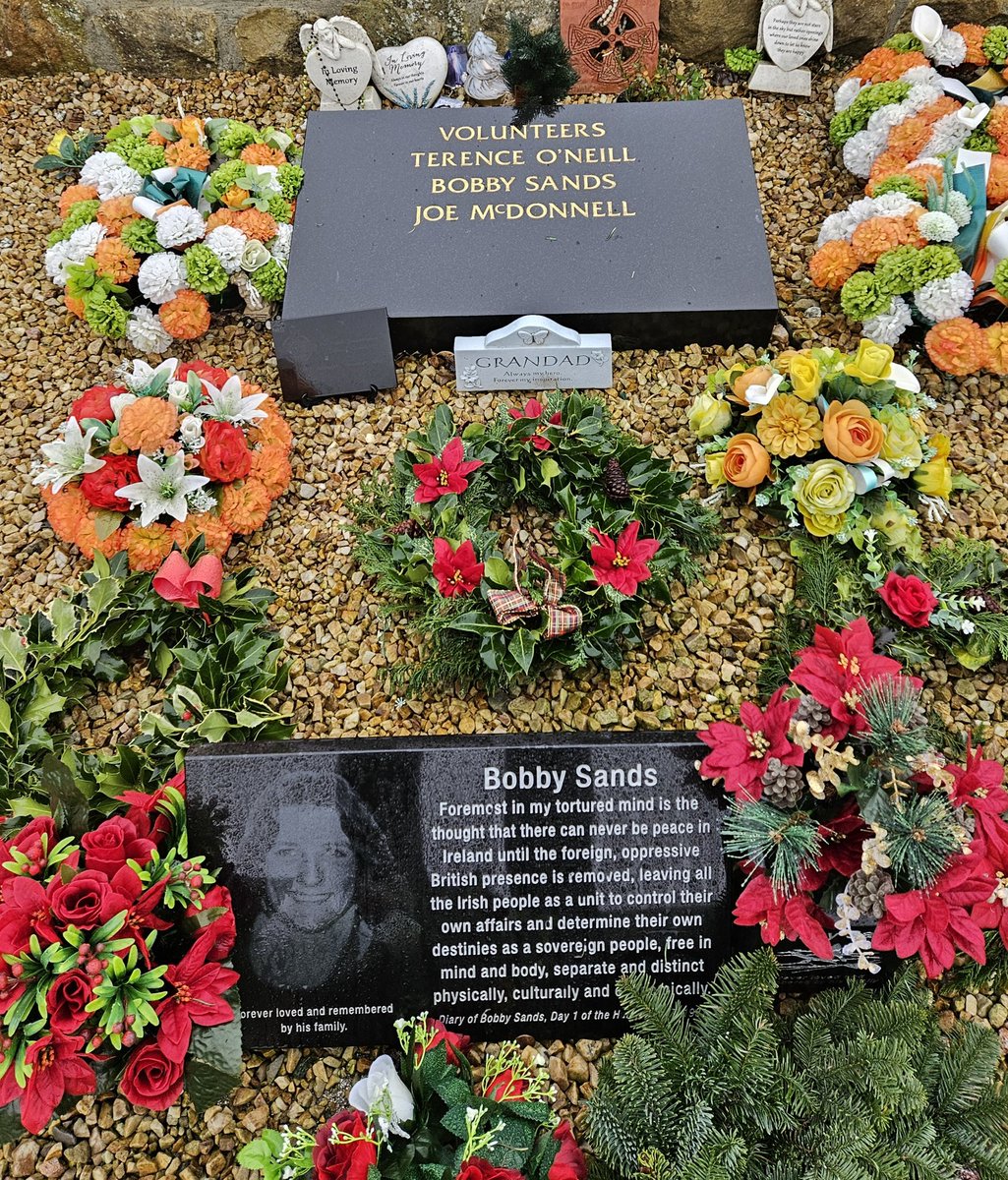 1922_adrian's tweet photo. Standing at the graveside of Bobby Sands, Joe McDonnell and Terrence Ó Neill .
" but the fools, the fools, the fools!
they have left us our Fenian dead, and while Ireland holds these graves, Ireland unfree shall never be at peace."
Pádraig Pearse.
#Bobby_Sands
#Ireland_32
#IRA https://t.co/ecCua8Ix6J