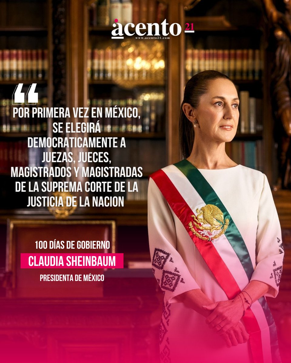 acento21cdmx's tweet image. ⚖️ ¡Un paso histórico para la justicia en México! 🇲🇽👏
La Presidenta @Claudiashein  anunció que, por primera vez, jueces y magistrados de la Suprema Corte serán elegidos democráticamente. 🗳️⚖️

#100DíasDeGobierno #ClaudiaSheinbaum #ReformaalPoderJudicial